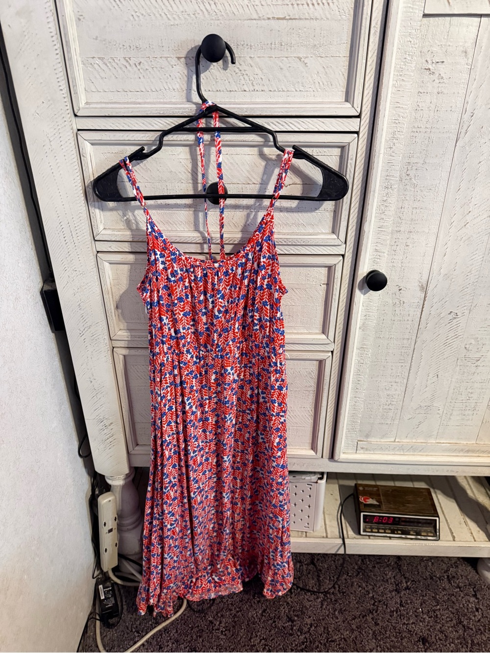 J. Crew Red, Blue & White Floral Midi Dress